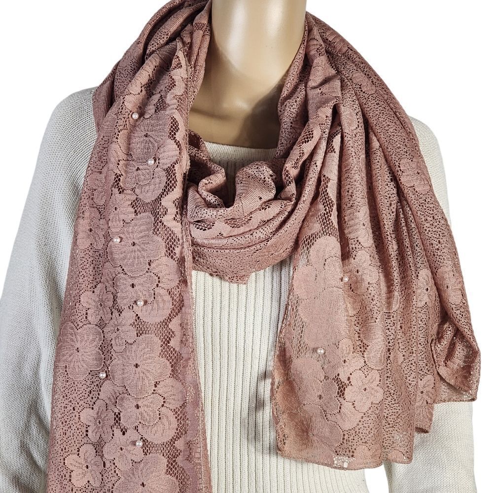 Pink pearl beading vintage lace scarf shawl